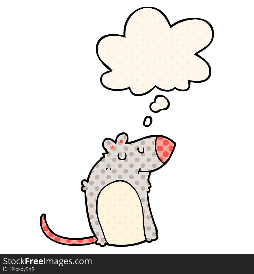 cartoon fat rat with thought bubble in comic book style