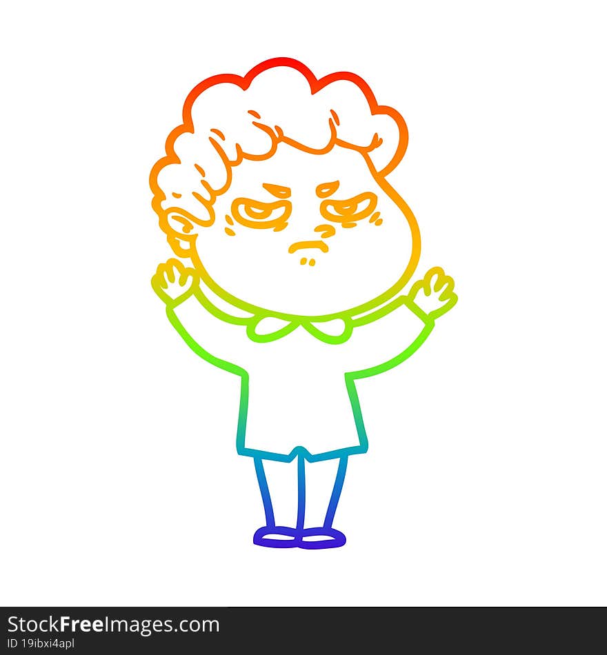 rainbow gradient line drawing cartoon angry man