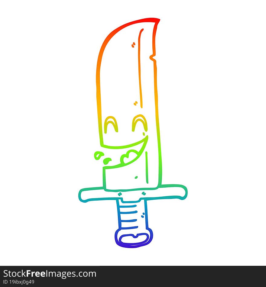 rainbow gradient line drawing of a cartoon laughing knife