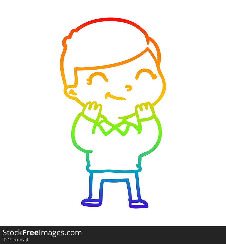 Rainbow Gradient Line Drawing Cartoon Boy Smiling