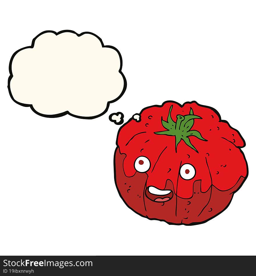 cartoon happy tomato with thought bubble