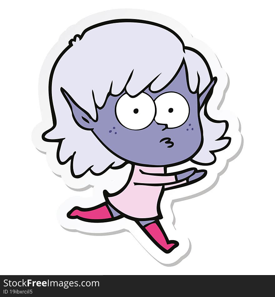 sticker of a cartoon elf girl staring