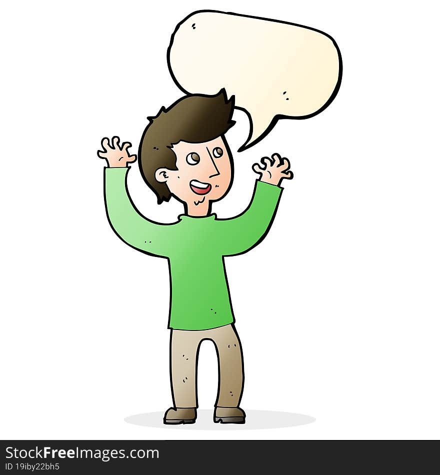 cartoon happy man with speech bubble