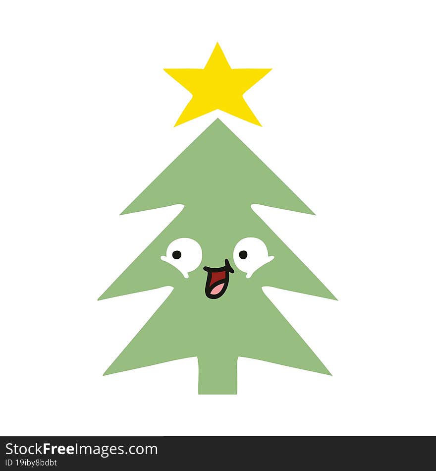 flat color retro cartoon of a christmas tree