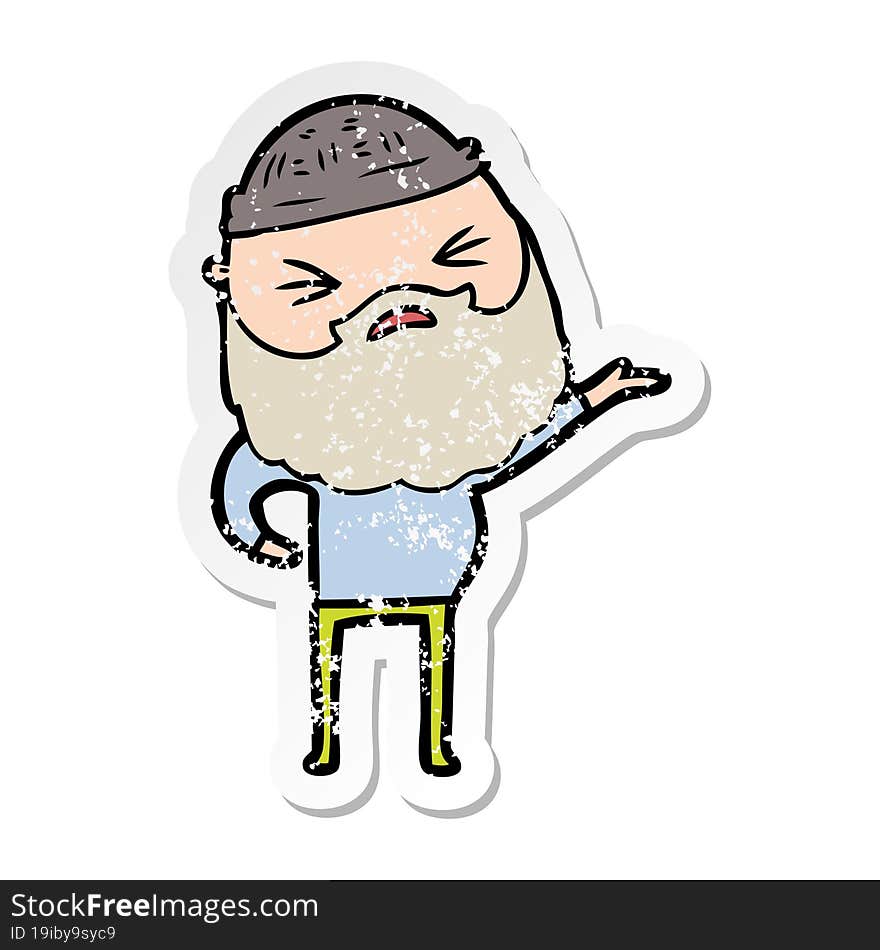 distressed sticker of a cartoon man with beard