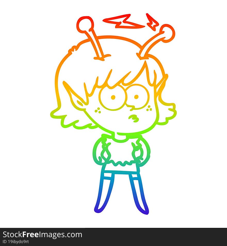 rainbow gradient line drawing cartoon alien girl