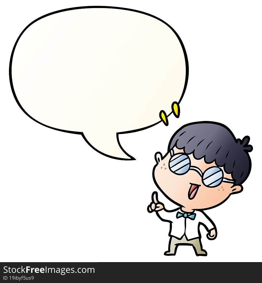 cartoon clever boy and idea and speech bubble in smooth gradient style