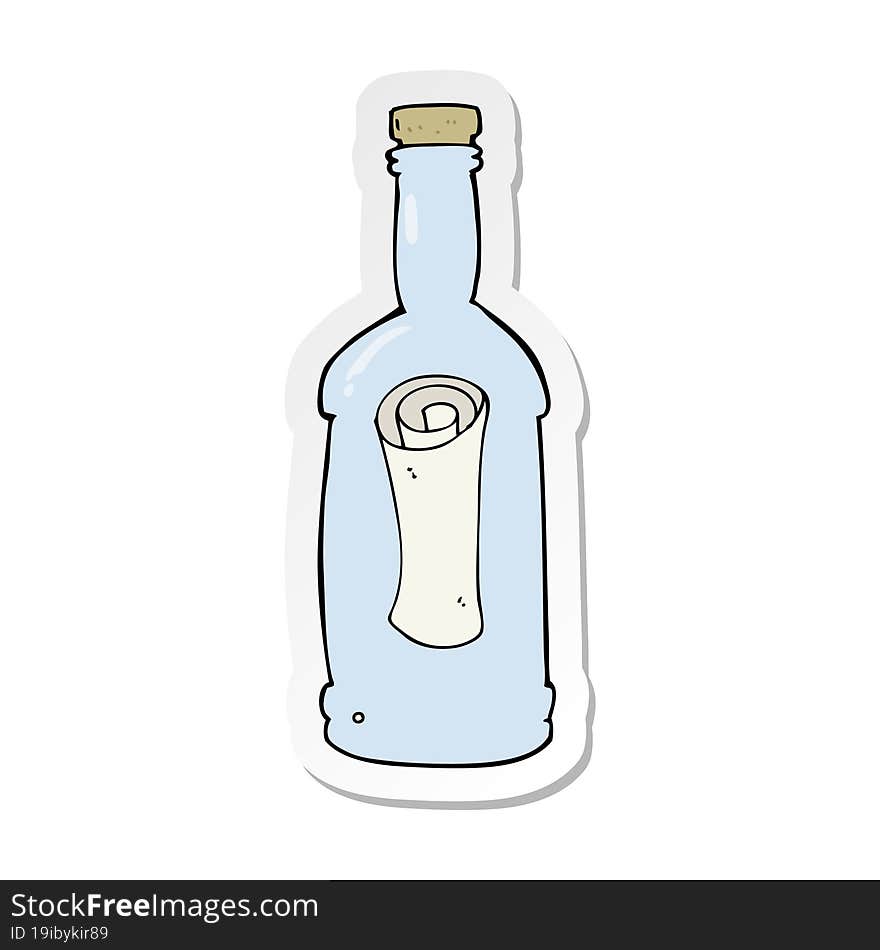 sticker of a cartoon letter in a bottle