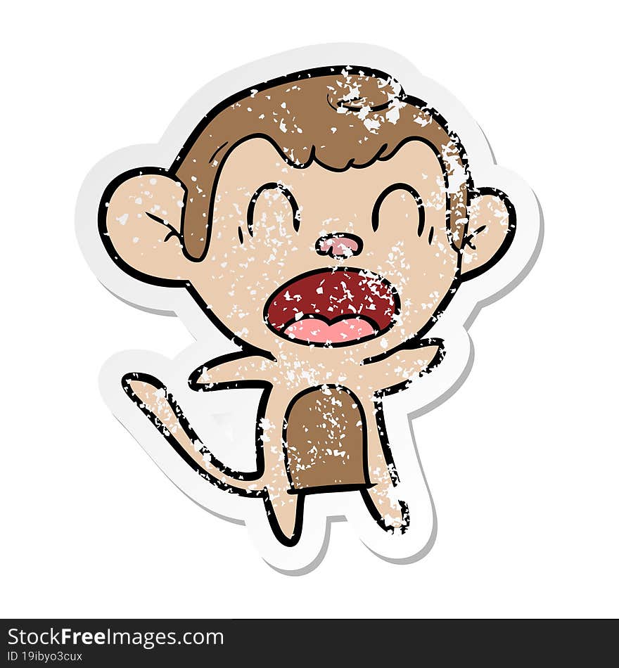 distressed sticker of a shouting cartoon monkey