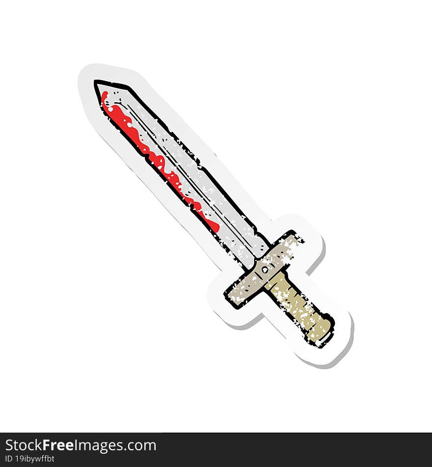 retro distressed sticker of a cartoon bloody sword