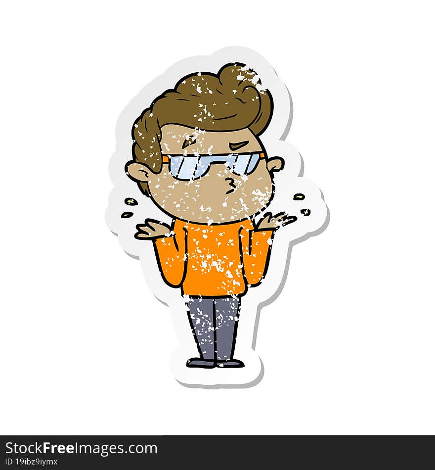 distressed sticker of a cartoon cool guy