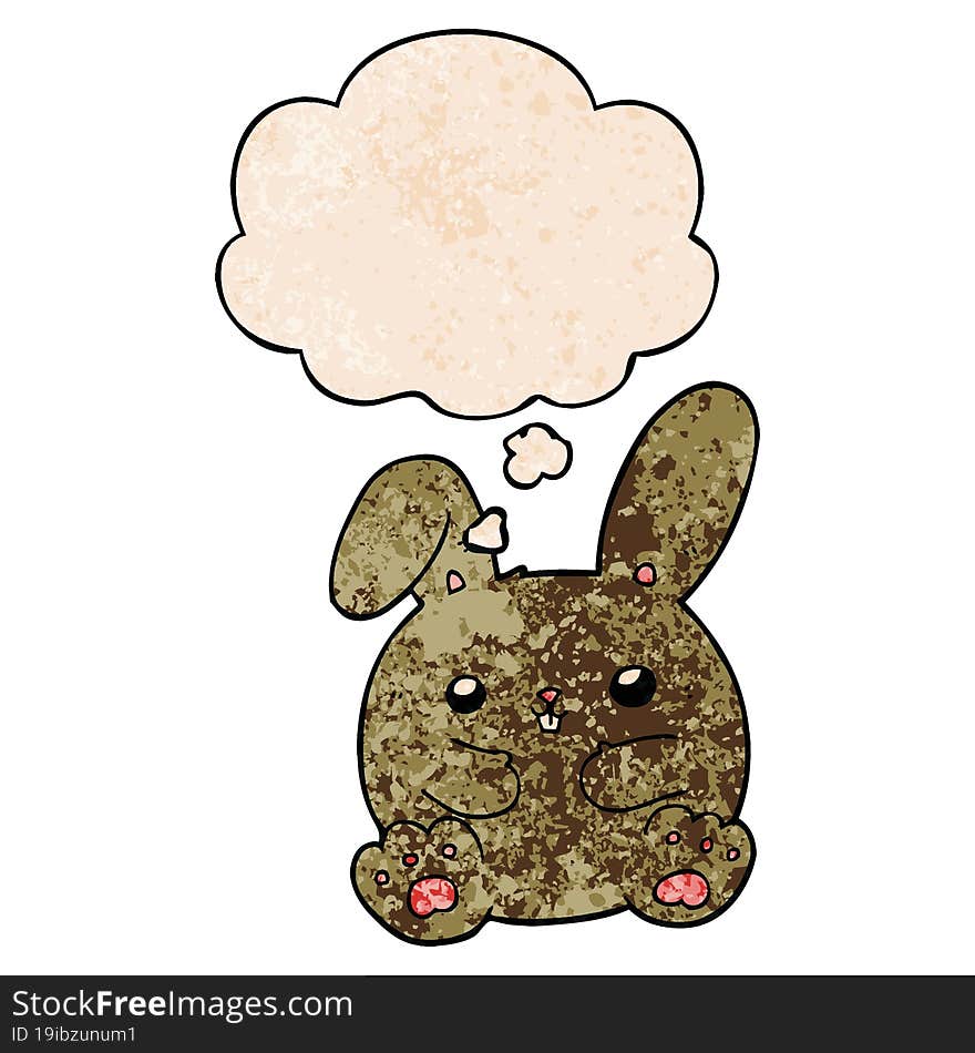 cartoon rabbit with thought bubble in grunge texture style. cartoon rabbit with thought bubble in grunge texture style