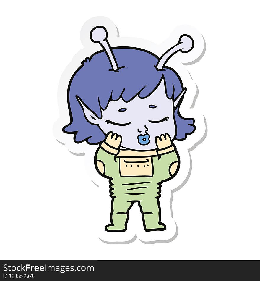 sticker of a cartoon alien girl