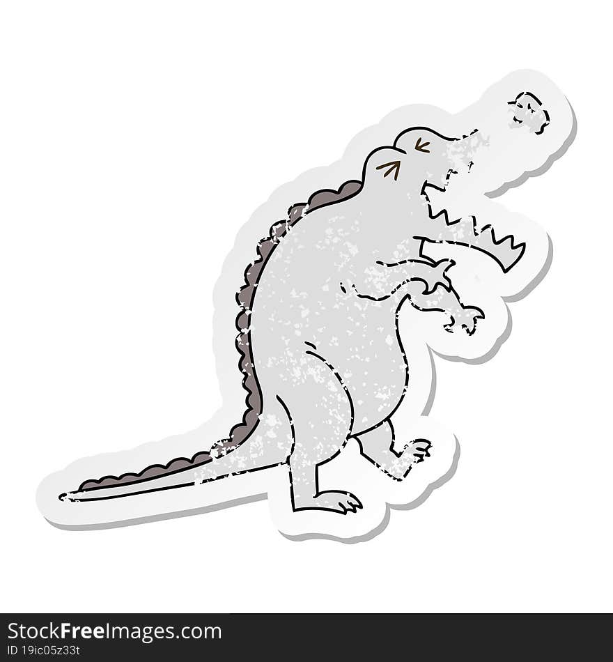 Distressed Sticker Of A Quirky Hand Drawn Cartoon Crocodile