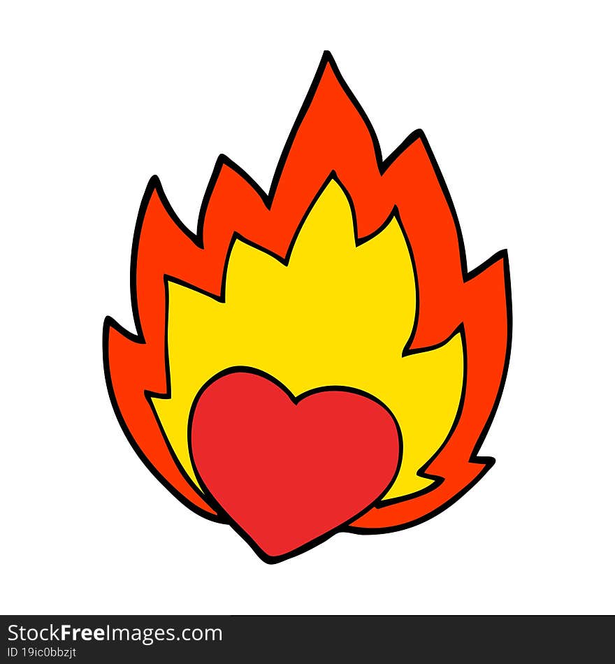 cartoon doodle flaming heart