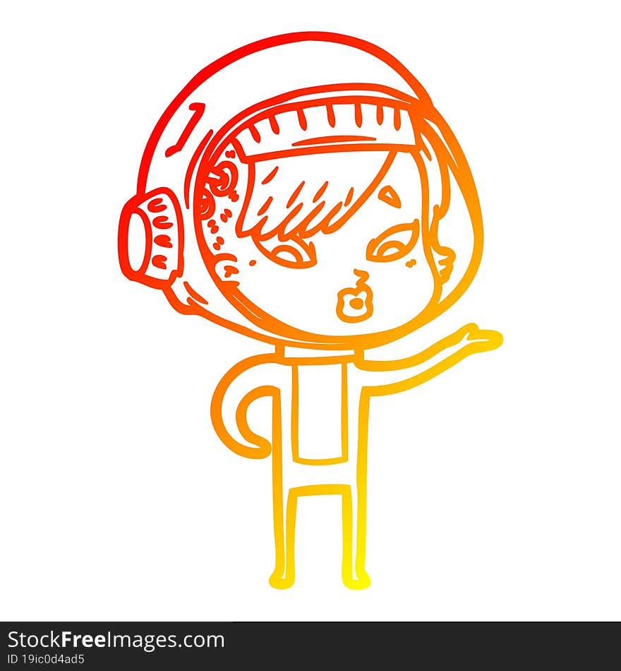 warm gradient line drawing cartoon astronaut woman