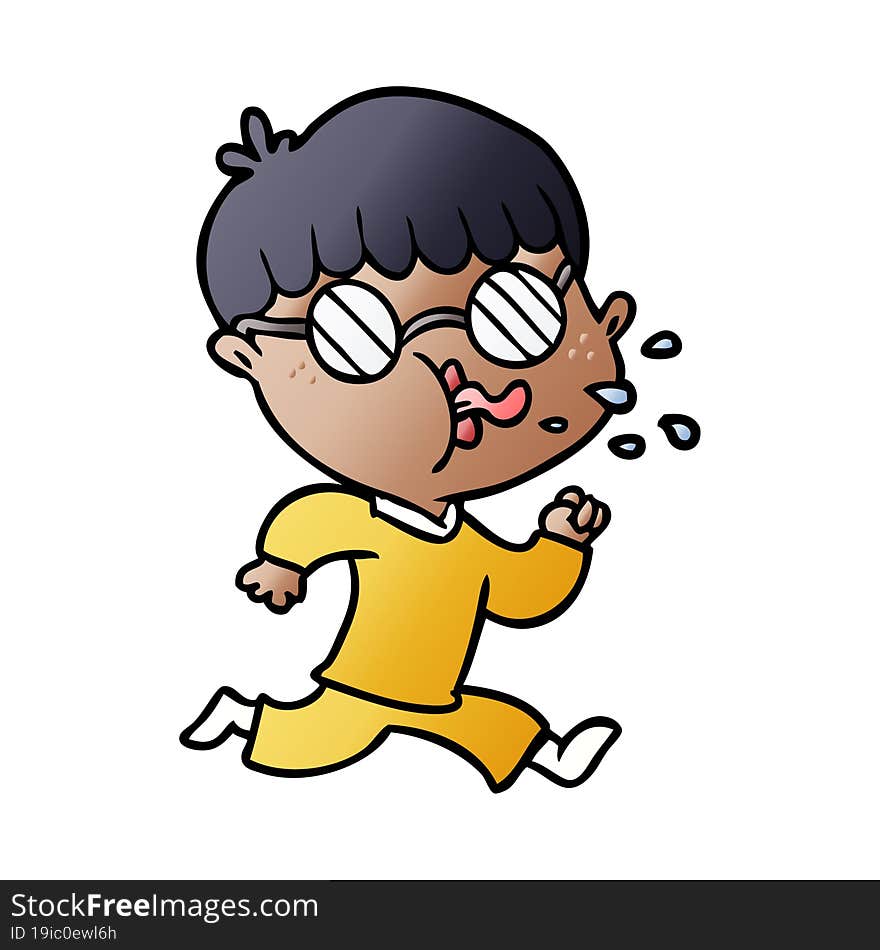 cartoon boy wearing spectacles and running. cartoon boy wearing spectacles and running