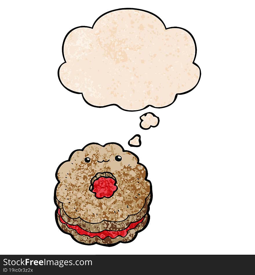 cartoon biscuit and thought bubble in grunge texture pattern style