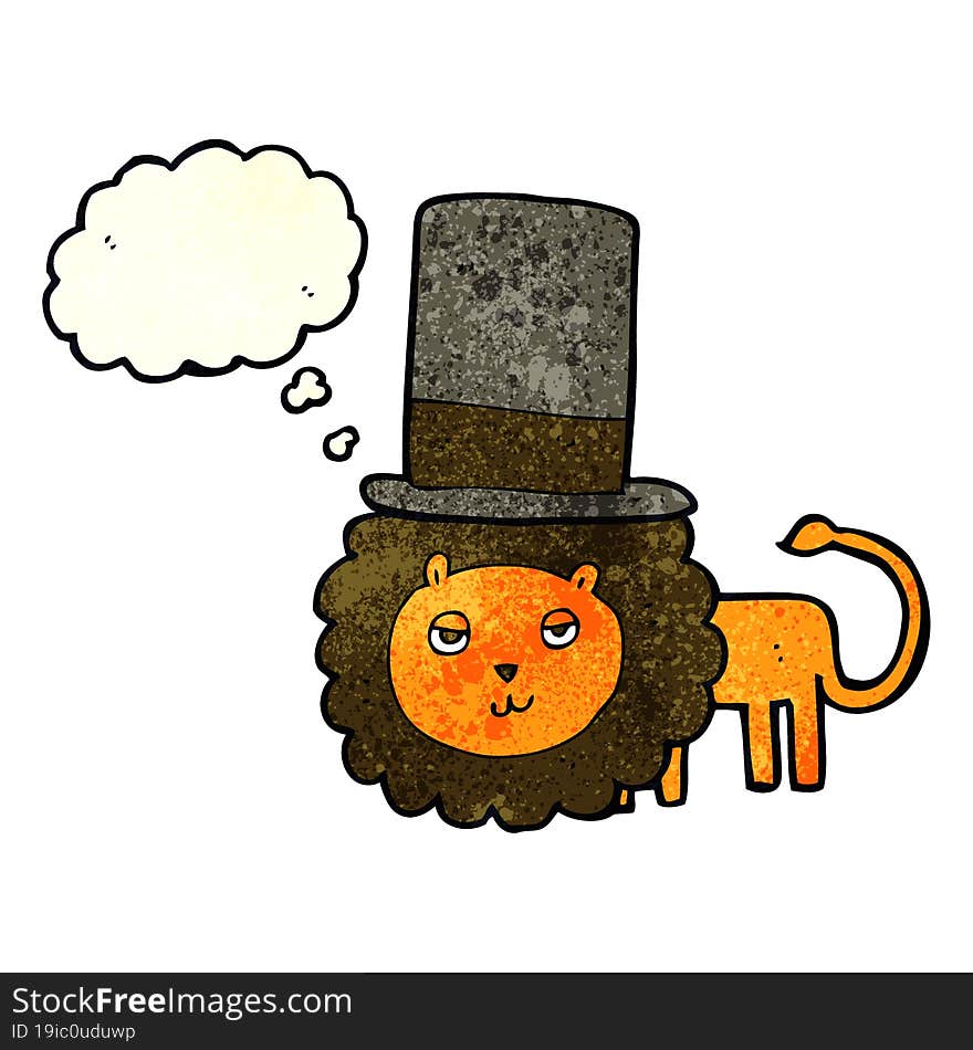 cartoon lion in top hat with thought bubble