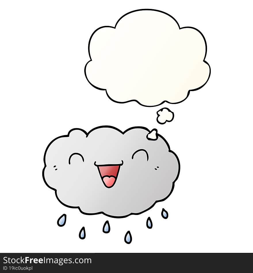 happy cartoon cloud and thought bubble in smooth gradient style