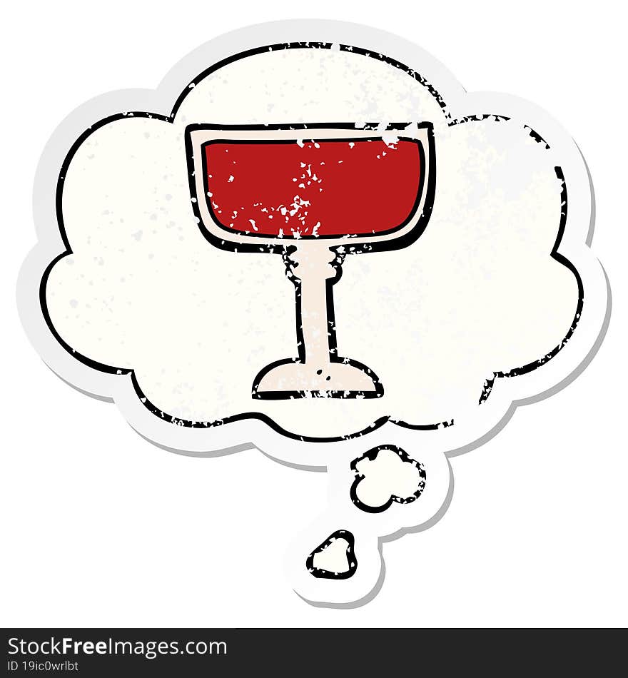 cartoon wine glass and thought bubble as a distressed worn sticker