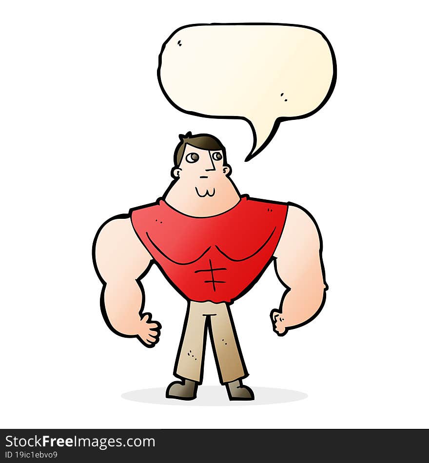 Cartoon Body Builder With Speech Bubble