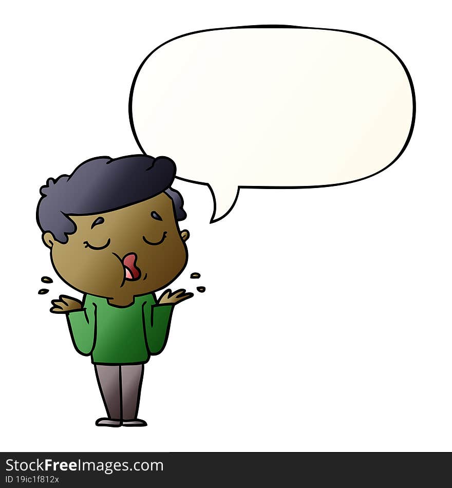 Cartoon Man Talking And Shrugging Shoulders And Speech Bubble In Smooth Gradient Style