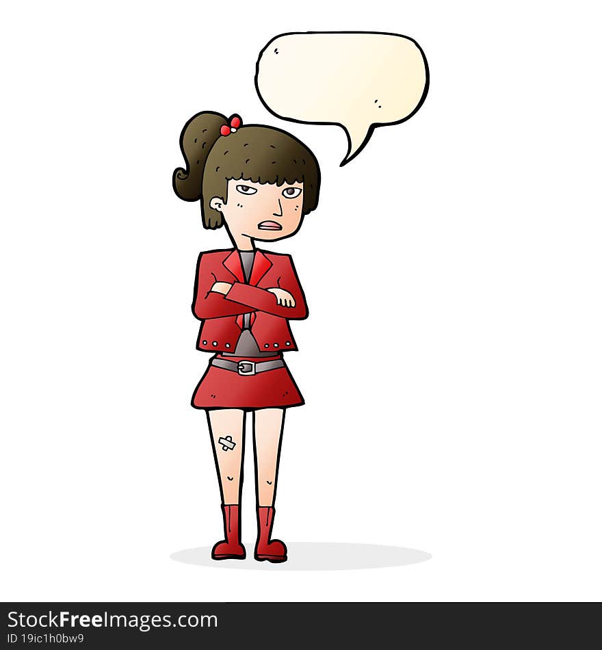 cartoon cool girl with speech bubble