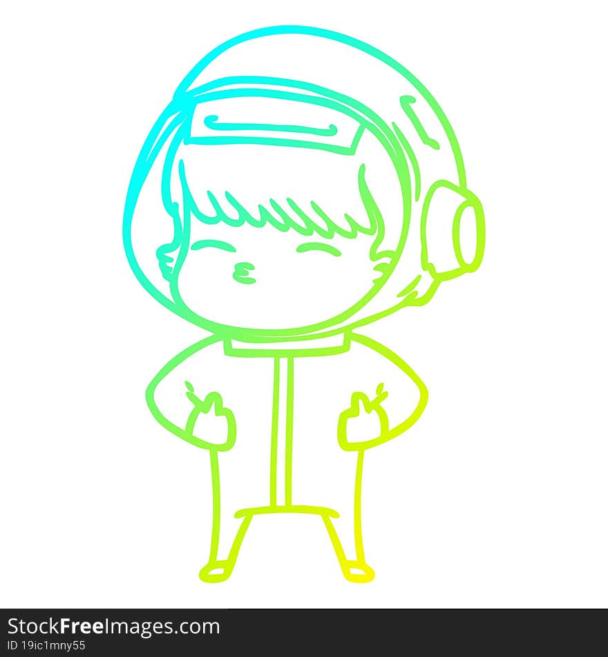 Cold Gradient Line Drawing Cartoon Curious Astronaut