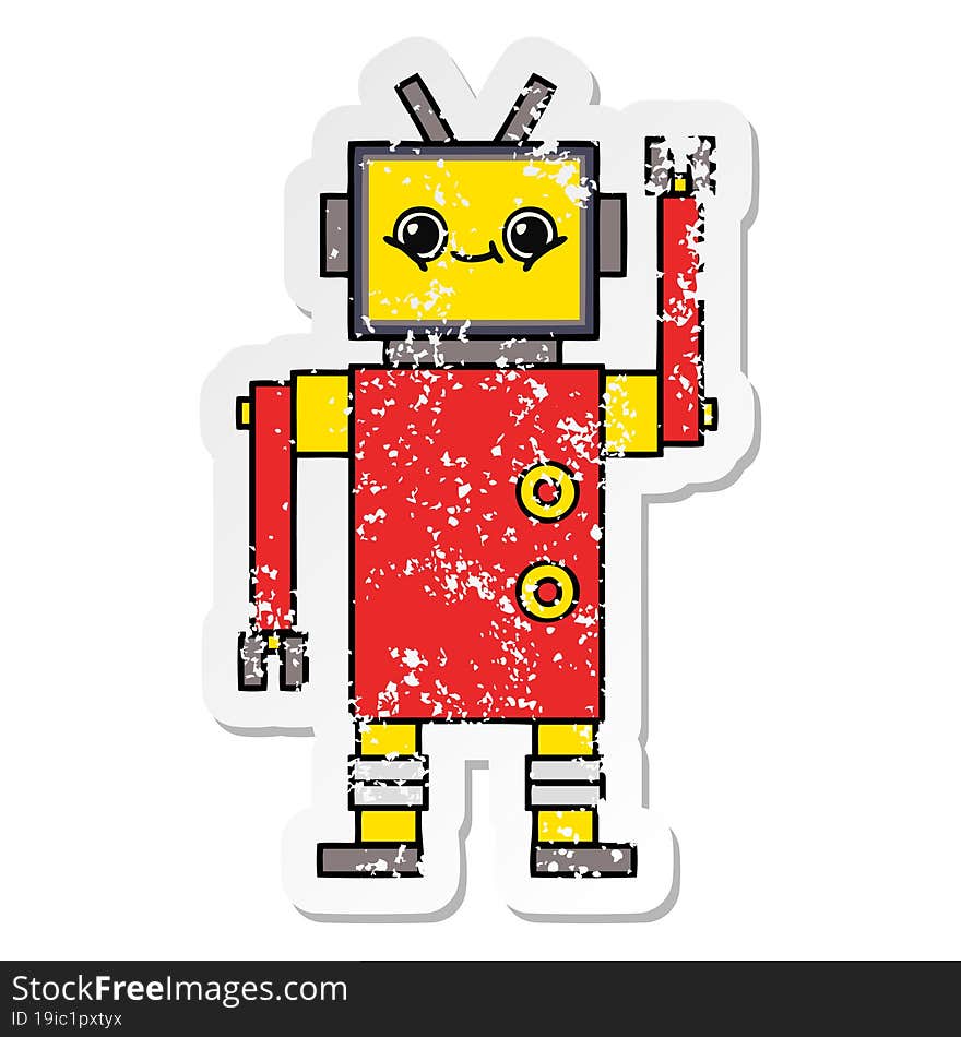 distressed sticker of a cute cartoon robot