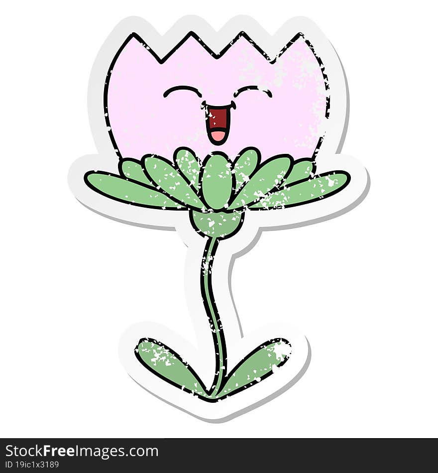 Distressed Sticker Of A Cute Cartoon Flower