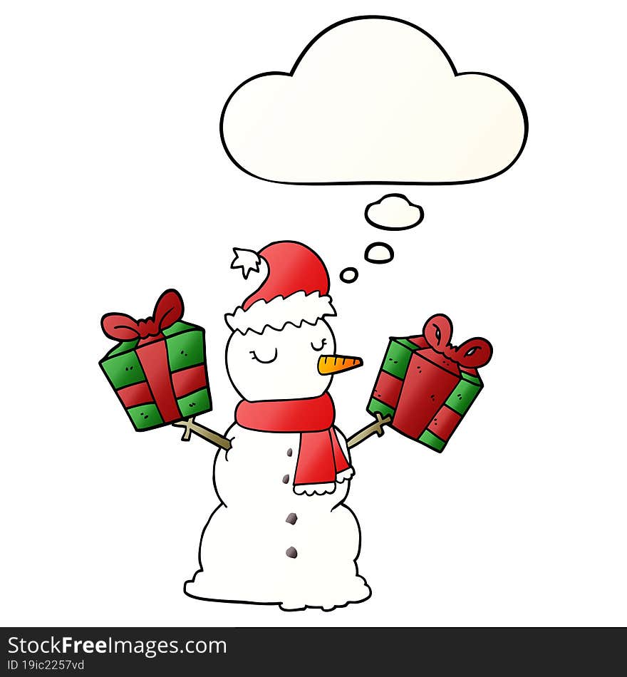 cartoon snowman and thought bubble in smooth gradient style