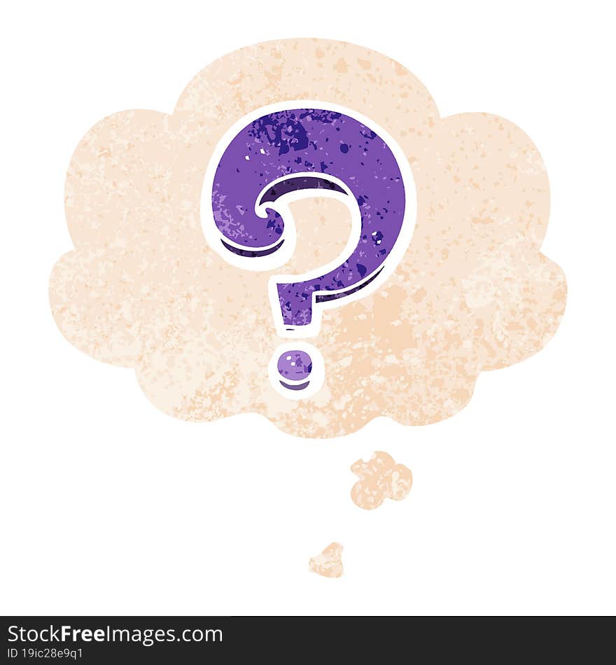 Cartoon Question Mark And Thought Bubble In Retro Textured Style