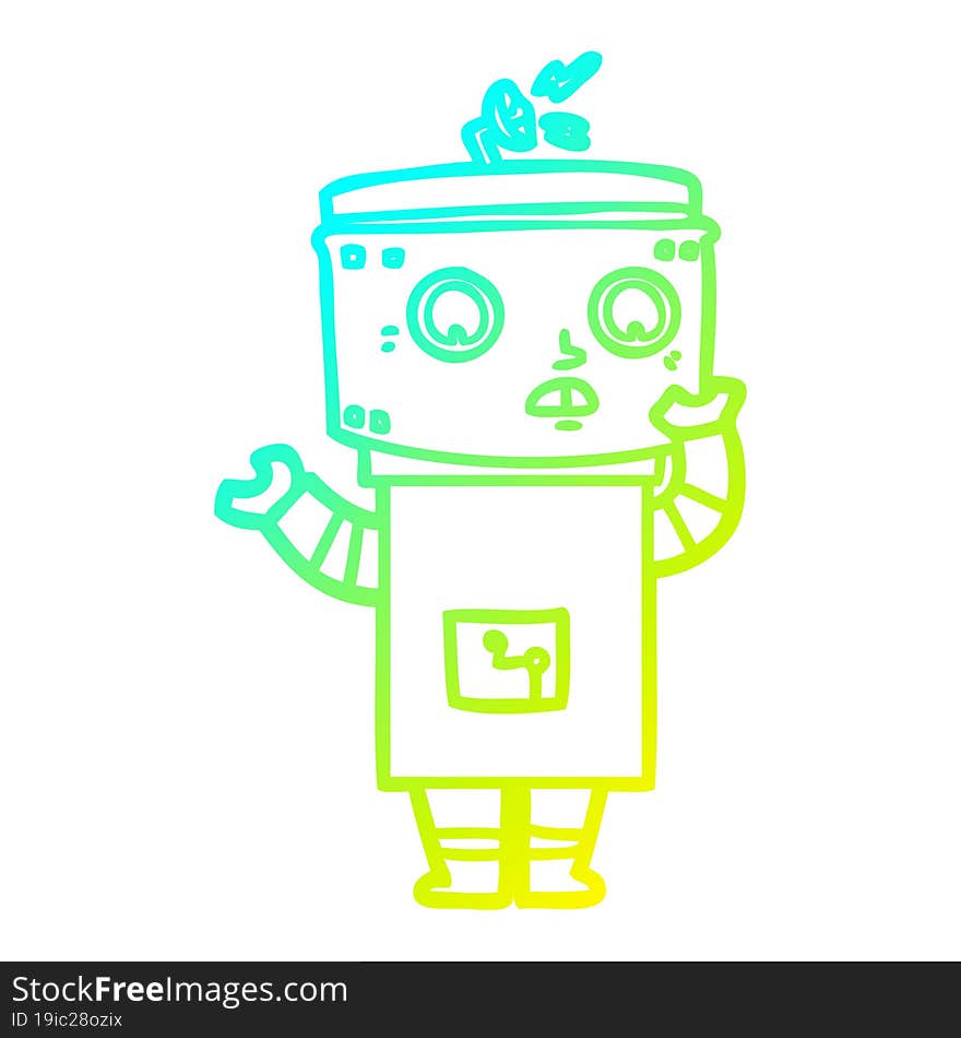 cold gradient line drawing of a cartoon robot