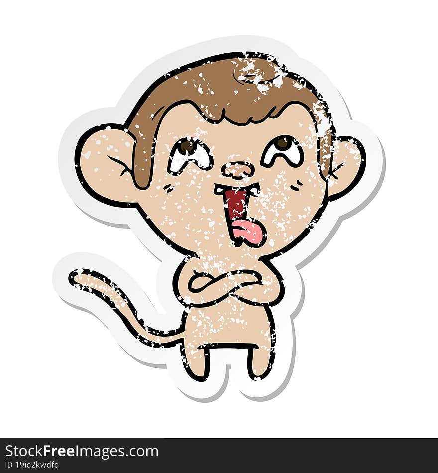 distressed sticker of a crazy cartoon monkey