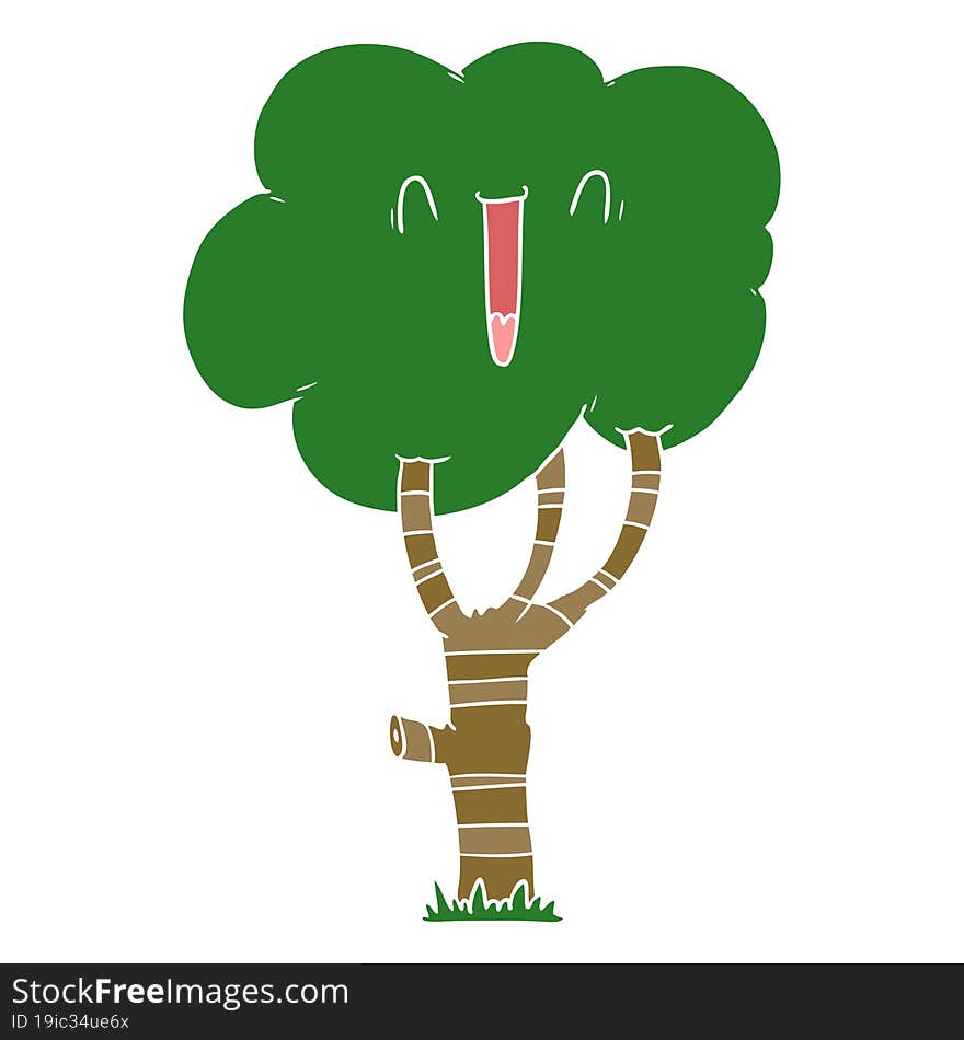 Flat Color Style Cartoon Laughing Tree