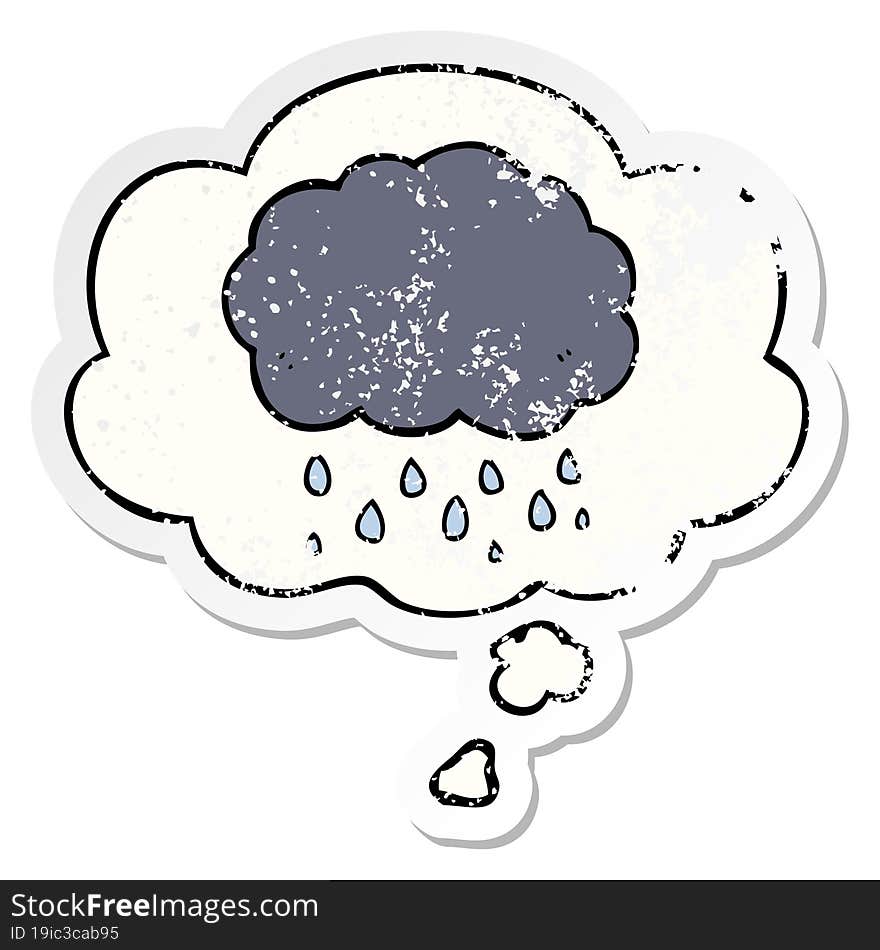 Cartoon Cloud Raining And Thought Bubble As A Distressed Worn Sticker