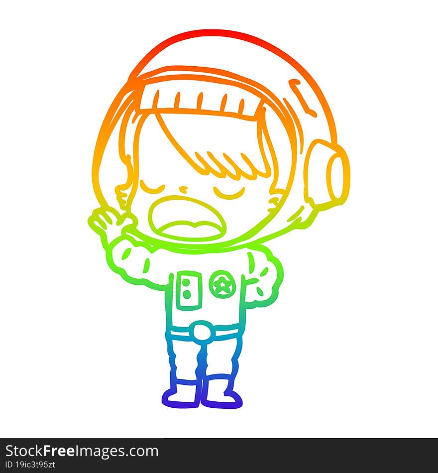 Rainbow Gradient Line Drawing Cartoon Astronaut Woman Explaining