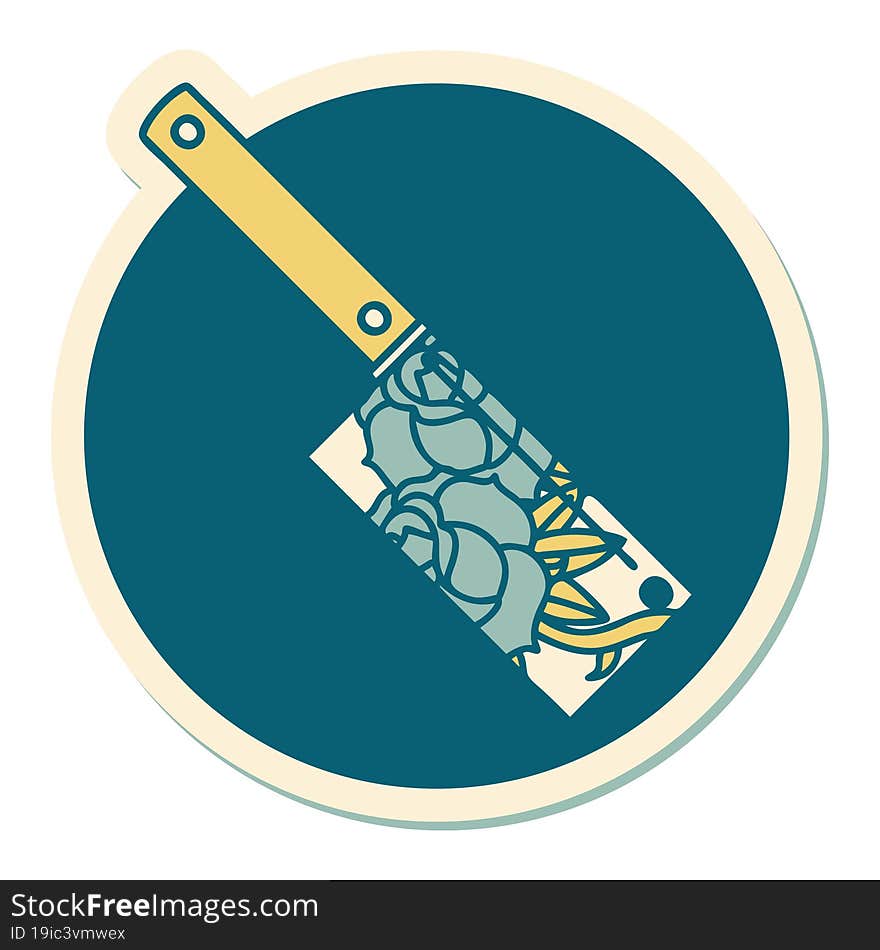 tattoo style sticker of a cleaver and flowers