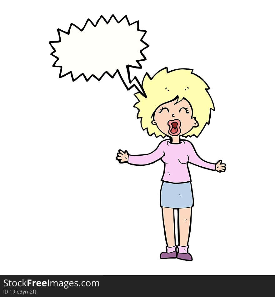 Cartoon Loud Woman With Speech Bubble