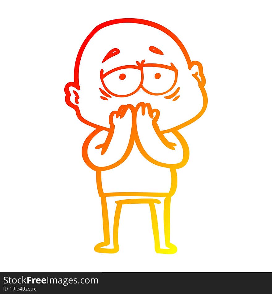 warm gradient line drawing cartoon tired bald man