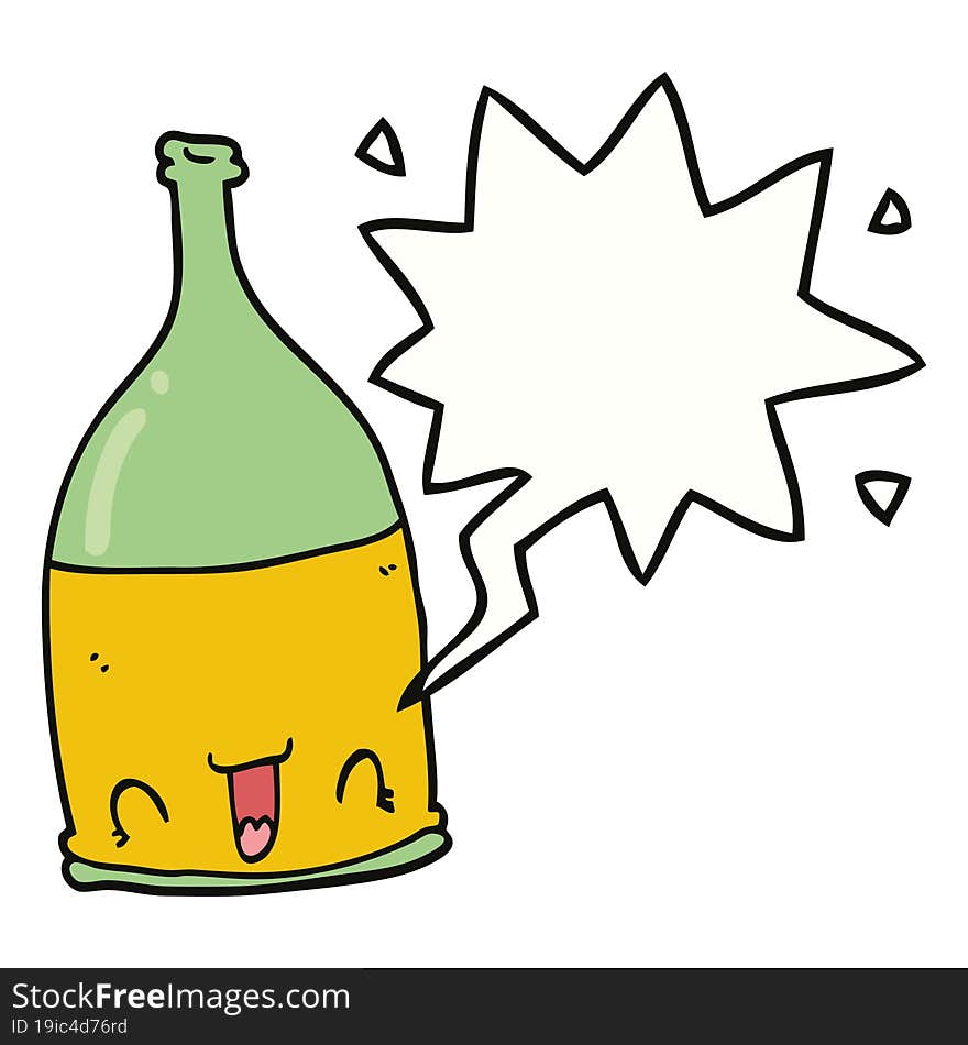 cartoon wine bottle and speech bubble