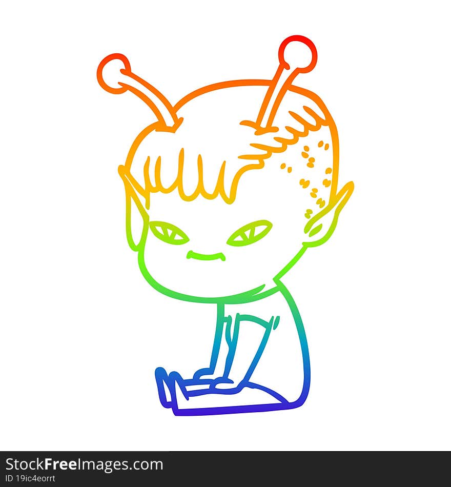 rainbow gradient line drawing cute cartoon alien girl