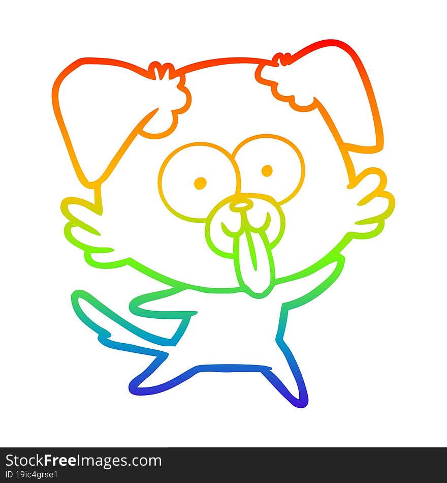 Rainbow Gradient Line Drawing Cartoon Dog With Tongue Sticking Out