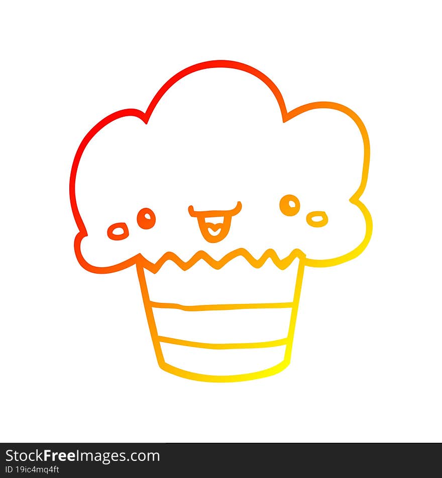 warm gradient line drawing cartoon cupcake with face