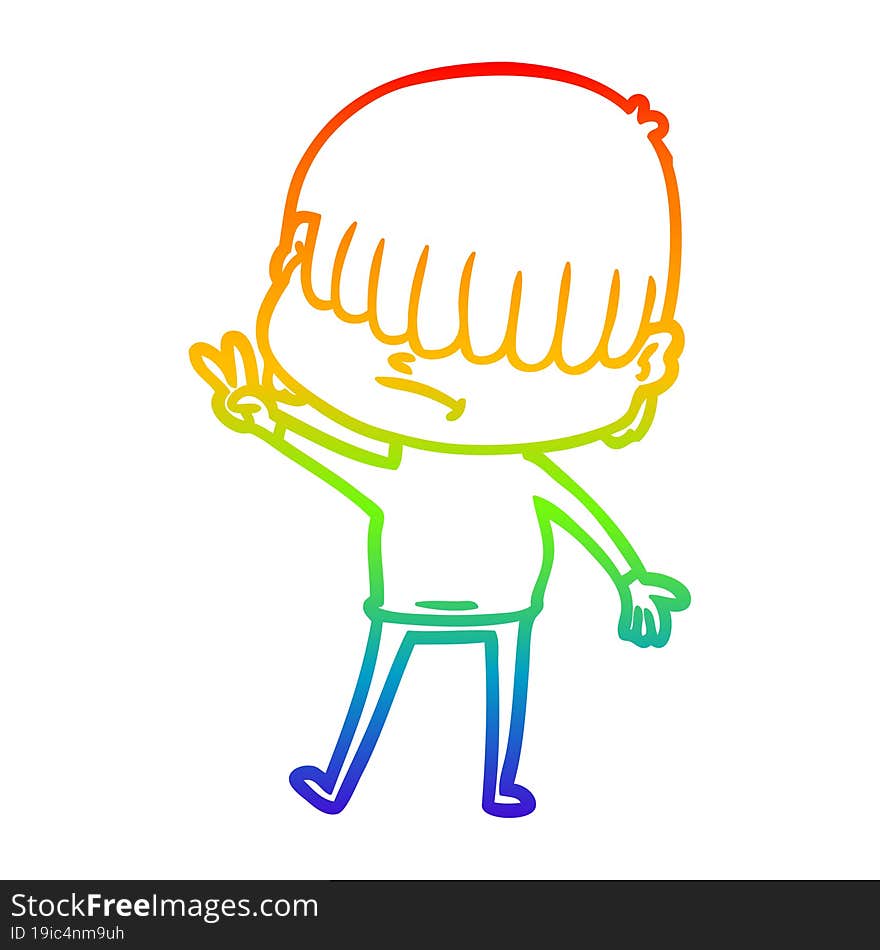 rainbow gradient line drawing of a cartoon boy with untidy hair