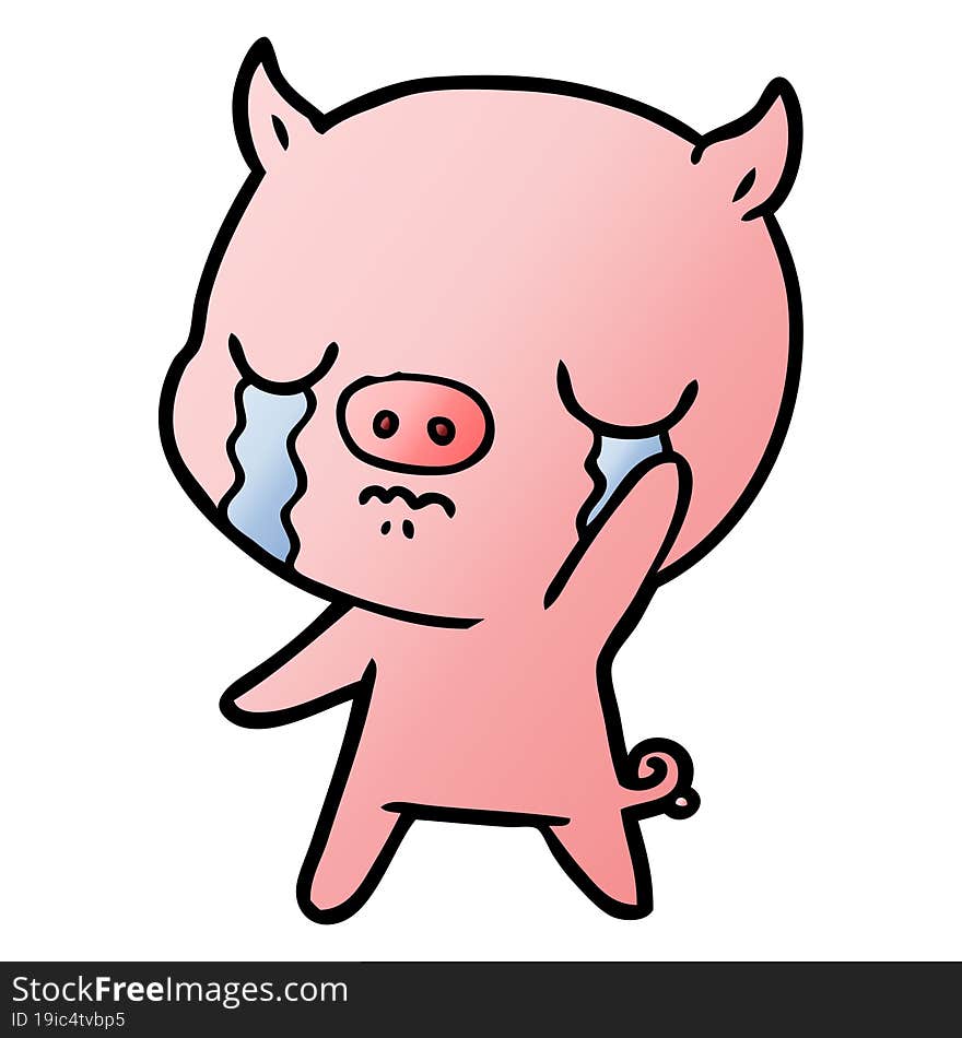 cartoon pig crying waving goodbye. cartoon pig crying waving goodbye