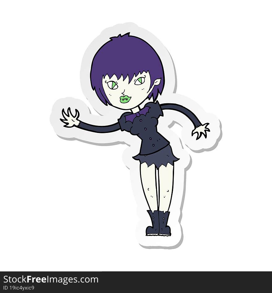 sticker of a cartoon vampire girl welcoming