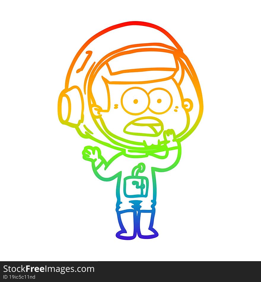 rainbow gradient line drawing cartoon surprised astronaut