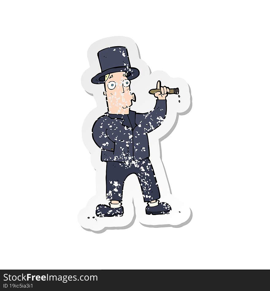 retro distressed sticker of a cartoon smoking gentleman